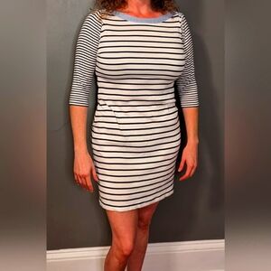 Tommy Hilfiger Womens Dress Size Medium White Blue Stripes 3/4 Sleeve Nautical